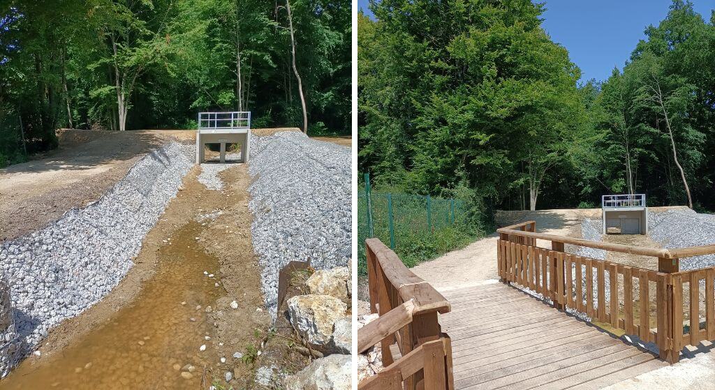 Ouvrages hydrauliques à Ozoir : Cimentub installe des éléments en béton préfabriqué sur mesure pour la zone d’expansion de crue en forêt d’Armainvilliers.
